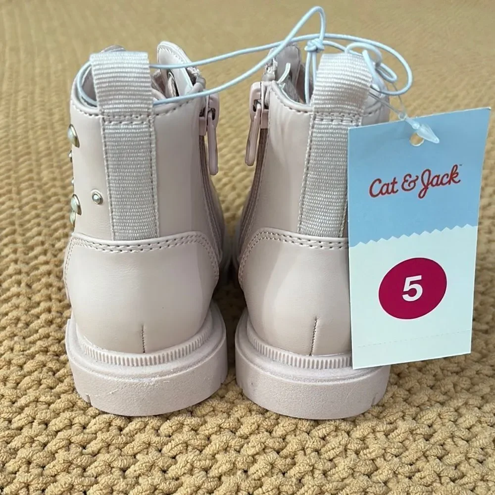 NWT Cat & Jack Light Pink Combat Boots with Pearl Studs Size 5T&7T